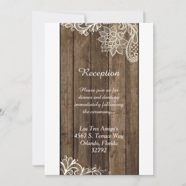 Carte de réception de mariage Rustic Wood Lace 3,5 (Devant)