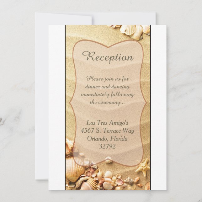 Carte de réception de mariage Sable de plage de co (Devant)
