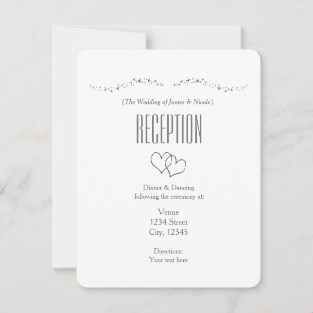 Carte de réception de mariage Silver Hearts & Spar (Devant)