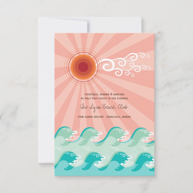 Carte de réception de mariage sur la plage avec so (Devant)