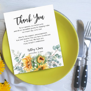Carte de réception de mariage tournesol eucalyptus