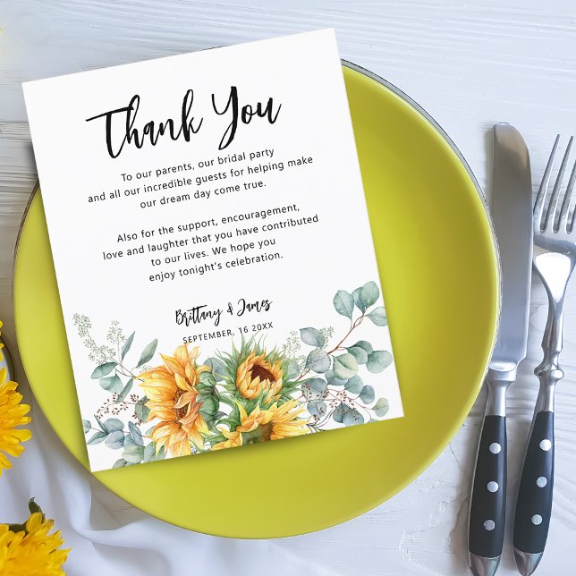 Carte de réception de mariage tournesol eucalyptus (Sunflower Eucalyptus Wedding Reception Card)
