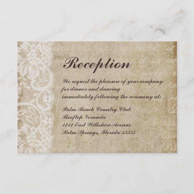 Carte de réception de mariage vintage dentelle mon (Devant)