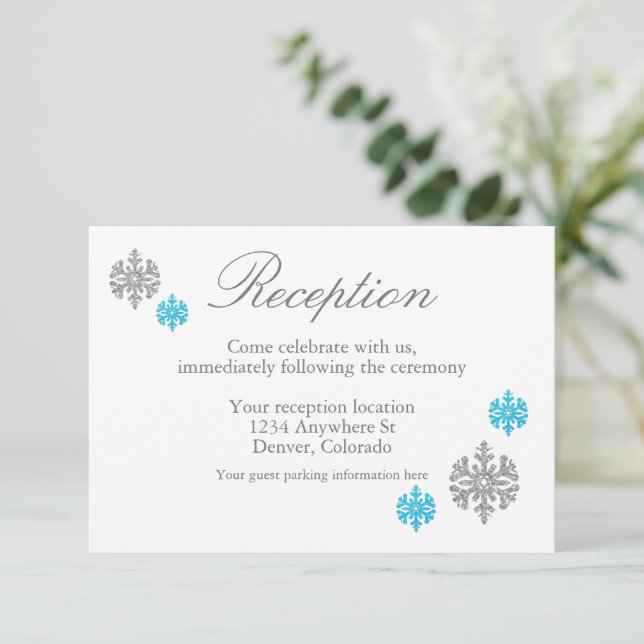 Carte de réception d'hiver flocon de neige bleu ar (Debout devant)