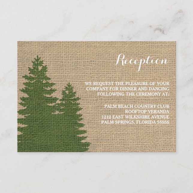 Carte de réception d'hiver Rustique Burlap Pine Tr (Devant)