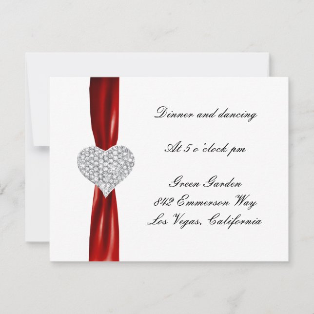 Carte de réception Diamond Heart Red Wedding (Devant)
