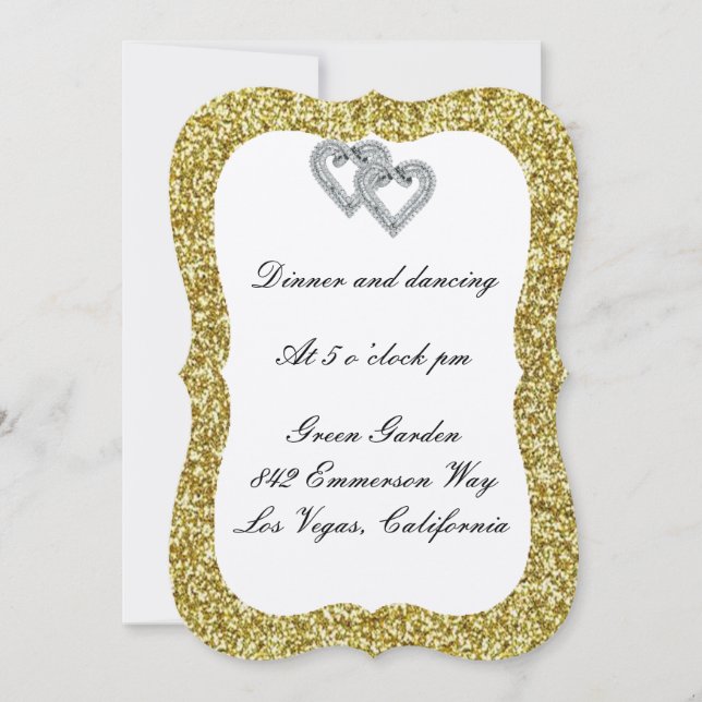 Carte de réception Diamond Hearts Gold Parties sci (Devant)