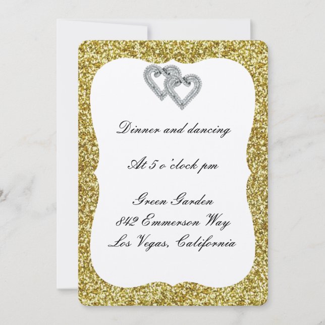 Carte de réception Diamond Hearts Gold Parties sci (Devant)