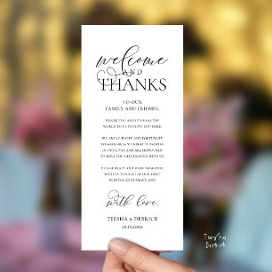 Carte de réception élégante "Bienvenue et Merci"