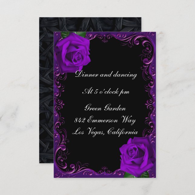 Carte de réception élégante Goth Purple Rose (Devant / Derrière)