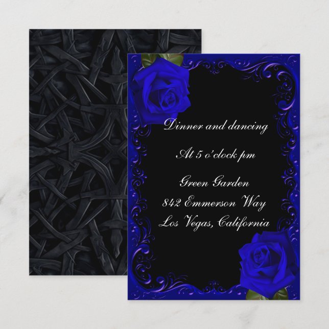 Carte de réception Elégante Gothique Roses Bleues (Devant / Derrière)