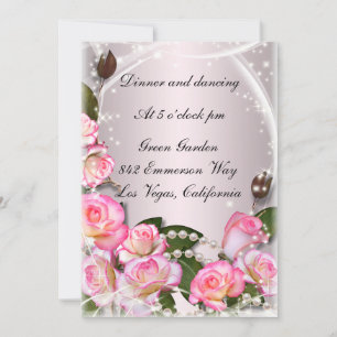 Carte de Réception Élégantes Roses Roses et Perles