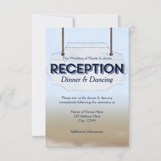 Carte de réception en bois blanc pour mariage sur  (Devant)