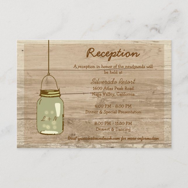 Carte de réception en bois rustique Mason Jar (Devant)
