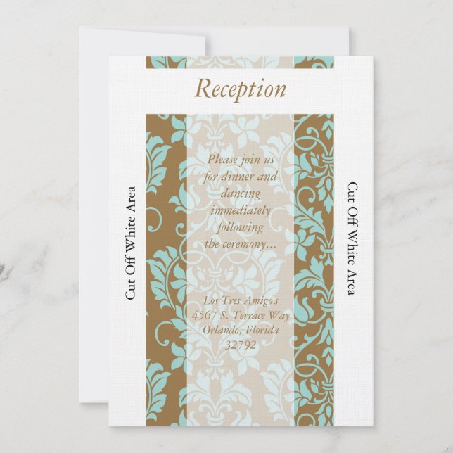 Carte de réception en damas brun et bleu (Devant)