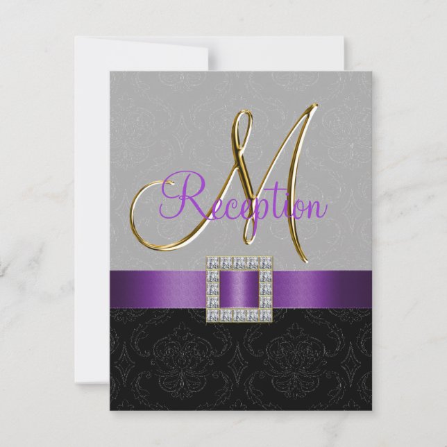Carte de réception en damas or noir gris violet (Devant)