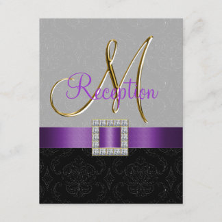 Carte de réception en damas or noir gris violet