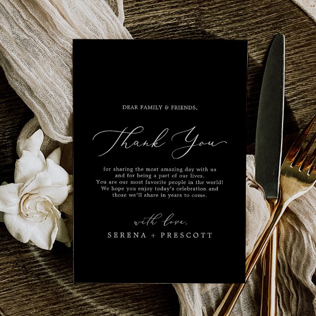 Carte de réception en Merci noir foncé (Delicate Dark Black Thank You Reception Card)