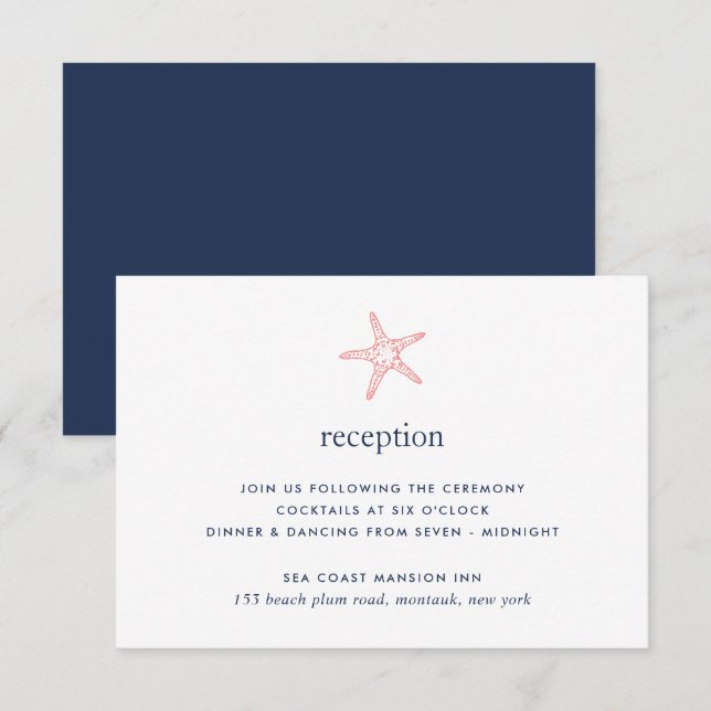 Carte de réception Étoile de mer Corail & Navy (Devant / Derrière)