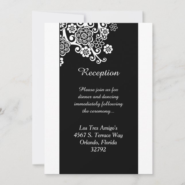 Carte de réception Fleur Noir et Blanc 3,5x7 (Devant)