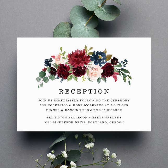 Carte de réception florale élégante rose bordeaux  (Créateur téléchargé)