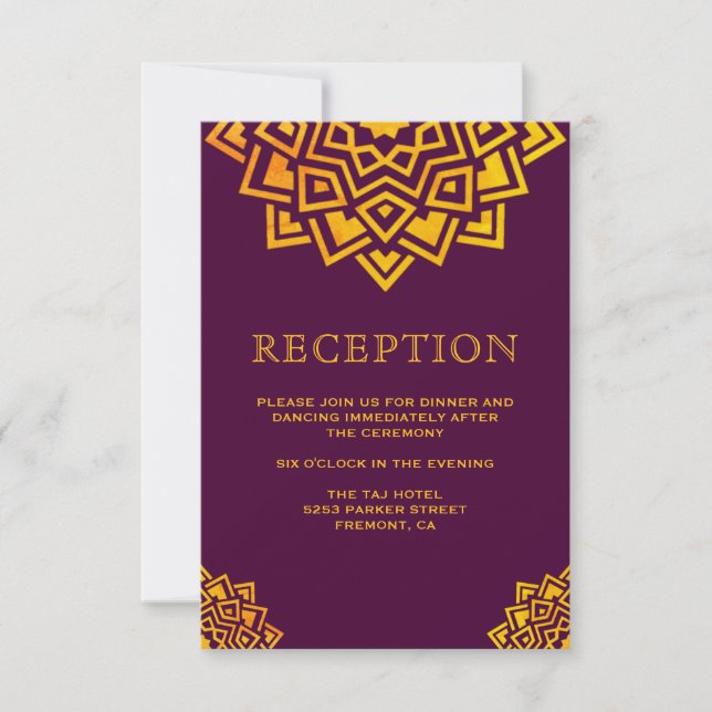 Carte de réception indienne moderne Mandala Gold P (Devant)