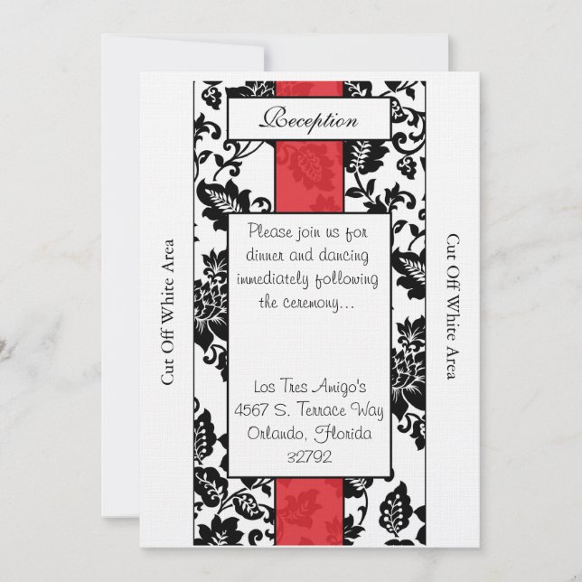 Carte de réception Mariage damassé Floral Noir/Rou (Devant)