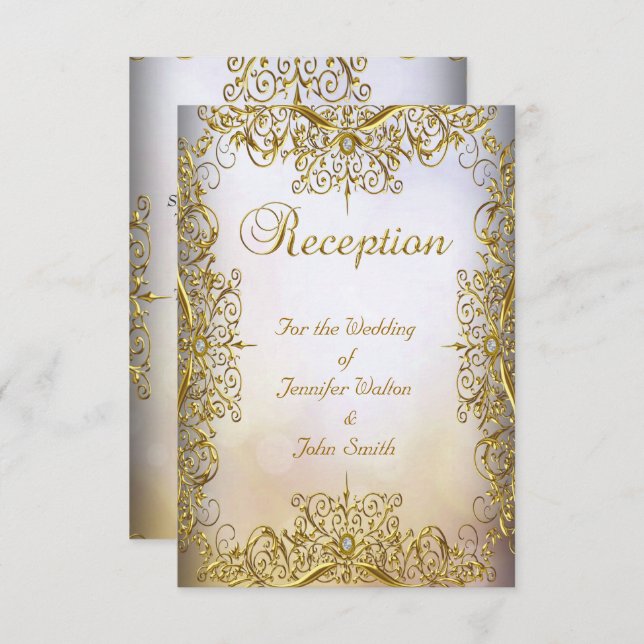 Carte de réception Mariage Elegant Elite White Gol (Devant / Derrière)