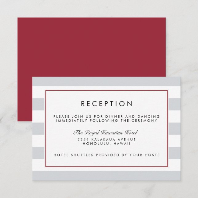 Carte de réception Metro Stripe | Cranberry (Devant / Derrière)