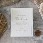 Carte de réception minimaliste en Merci d'or<br><div class="desc">Cette carte de réception minimaliste en or vous remercie est parfaite pour un mariage simple. Le design romantique moderne présente une typographie classique d'or et de blanc associée à une calligraphie rustique mais élégante avec un style vintage lettré à la main. Personnalisable dans n'importe quelle couleur. Gardez le design simple...</div>