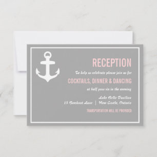 Carte de réception nautique rose et grise