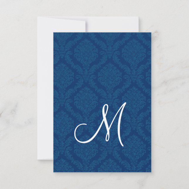Carte de réception Navy Blue Damask (Devant)