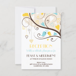 Carte de réception Oiseaux d'amour d'été jaune et