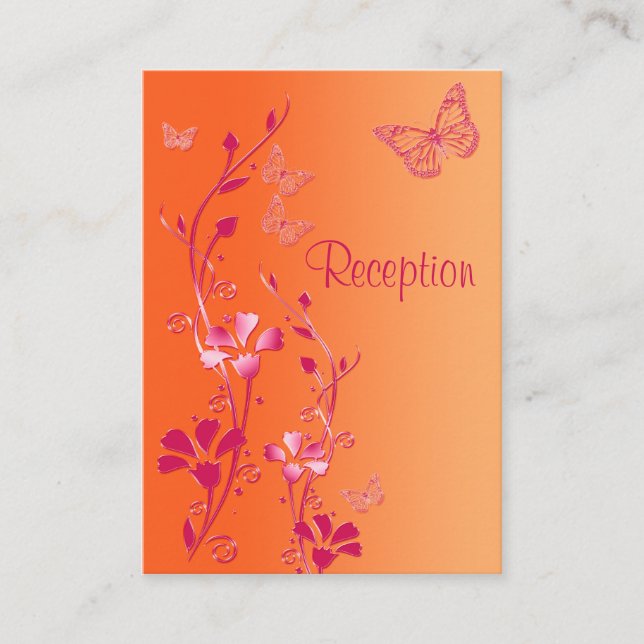 Carte de réception Papillons floraux rose et orang (Devant)