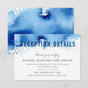 CARTE DE RÉCEPTION pinceau aquarelle élégant bleu 