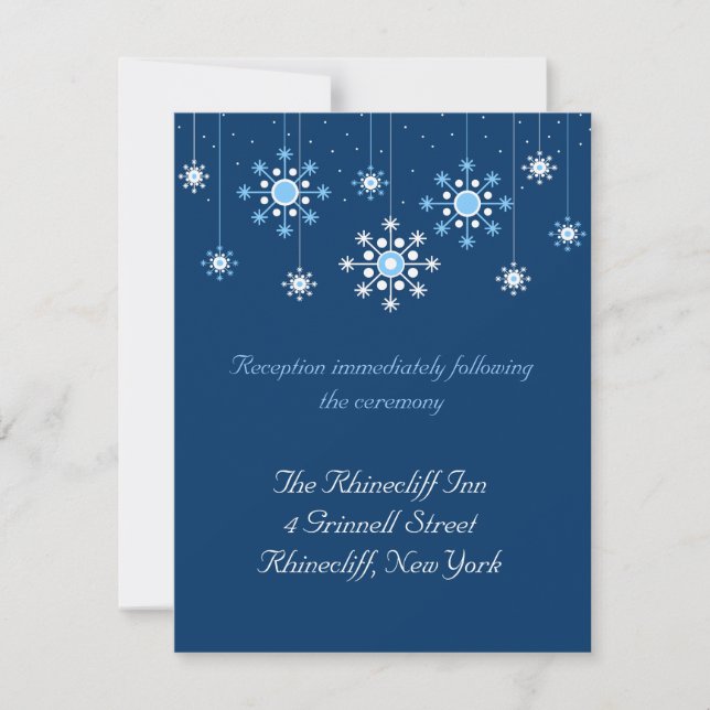 Carte de réception pour mariage hivernal flocons d (Devant)