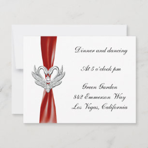 Carte de réception Red Ribbon Silver Swans