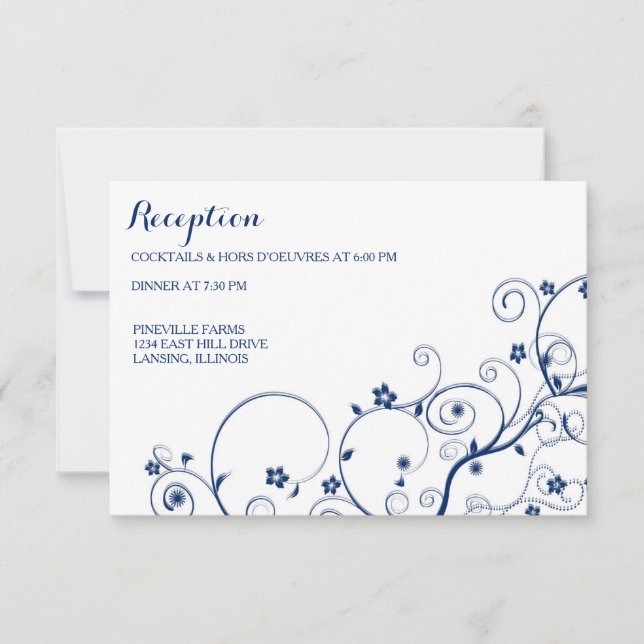 Carte de réception/réponse pour mariage Navy Vines (Devant)
