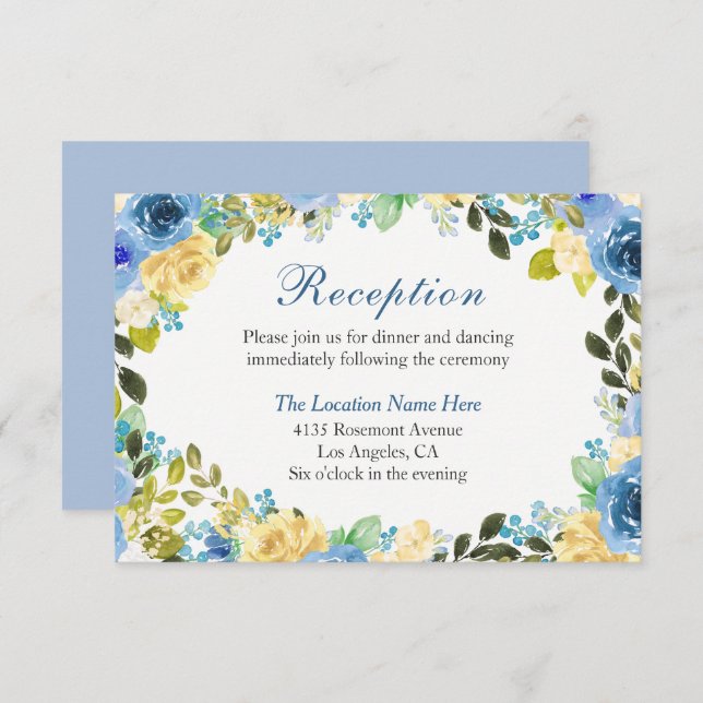 Carte de réception romantique Blue Yellow Rose Gar (Devant / Derrière)