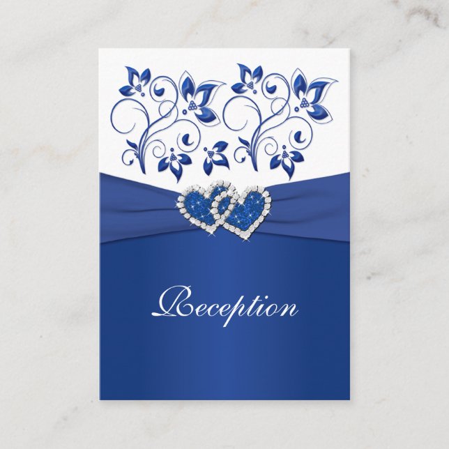 Carte de réception Royal Blue and White Coeur join (Devant)