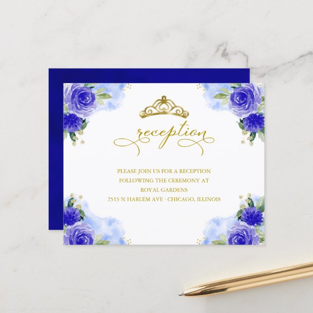 Carte de réception royale bleue pour Quinceanera p (Devant/Arrière en situation)