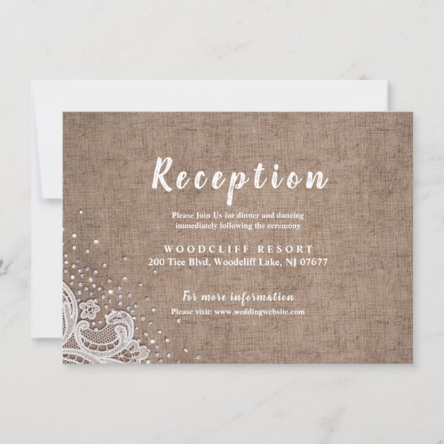 Carte de réception rustique en toile de jute avec  (Devant)