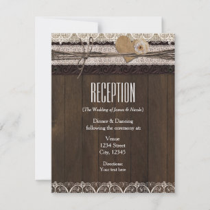 Carte de réception rustique en toile de jute et bo
