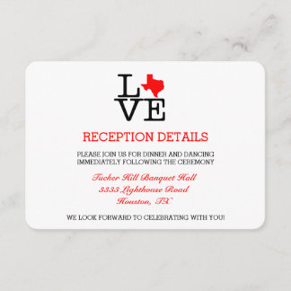 Carte de réception Texas Love Wedding