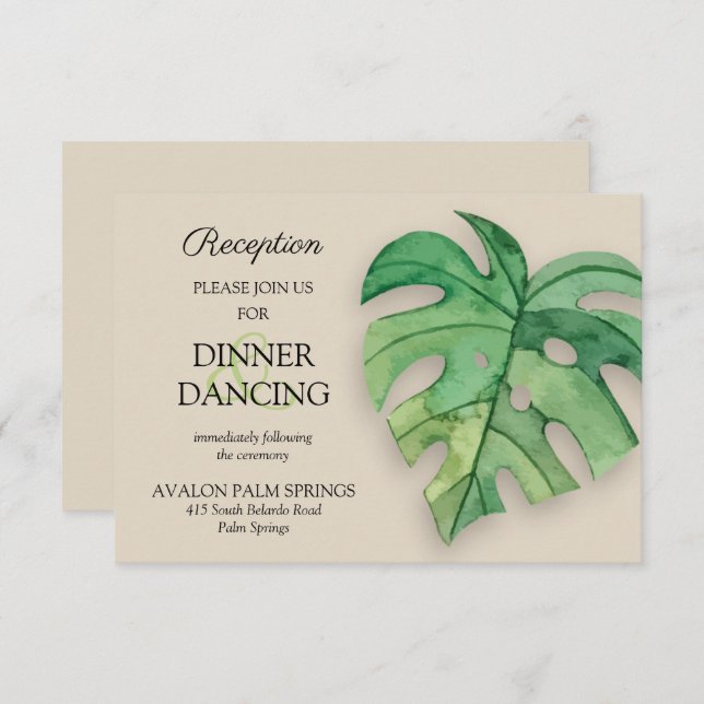 Carte de réception Tropical Monstera Leaf Tan Wedd (Devant / Derrière)