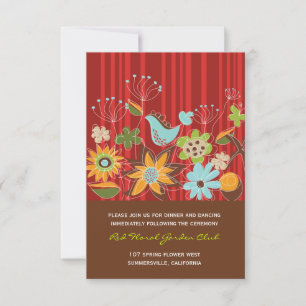 Carte de réception Whimsical Red Floral Garden