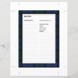 Carte de recette 8,5" x 6" - Motif Tartan Dark Wat