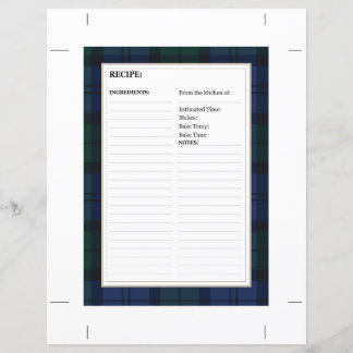 Carte de recette 8,5" x 6" - Motif Tartan Dark Wat