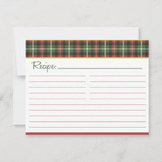 Carte de recette à carreaux de Noël