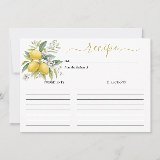 Carte de recette à l'aquarelle de fleur de citron (Devant)